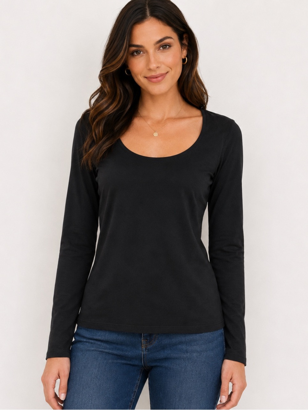 Ann Taylor Black Silk Blend Scoop Neck Long Sleeve Top | Size S